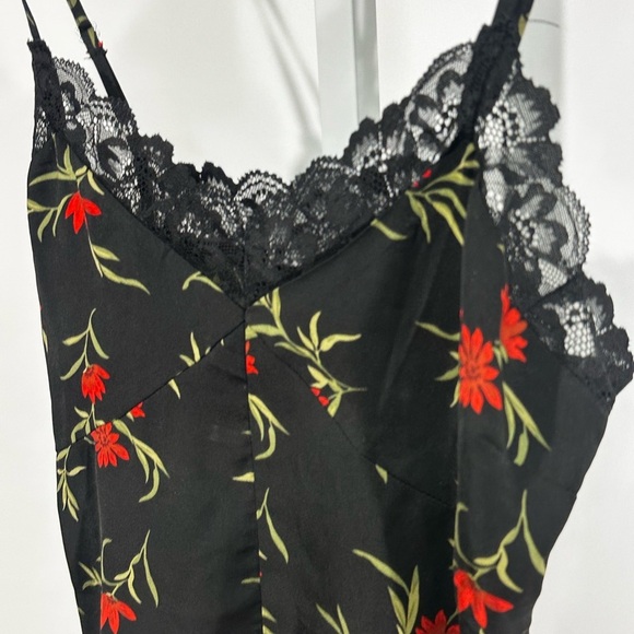 Floral Lace Trim Satin Bodysuit (fits like medium) - Picture 2 of 3